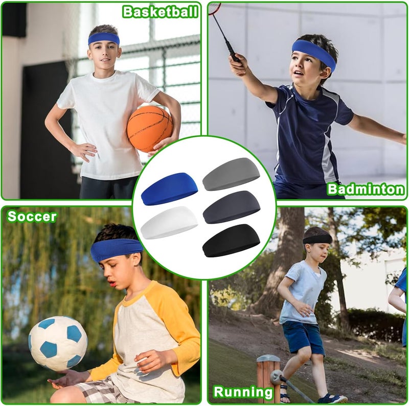 LIQWEI 5Pcs Boys Headband, Soccer Headbands for Boys, Sports Headbands for Kids Boy Headbanded for Sport, Kids Sweatbands Breathable Headband for Sports Running Exercise Football - Image 4